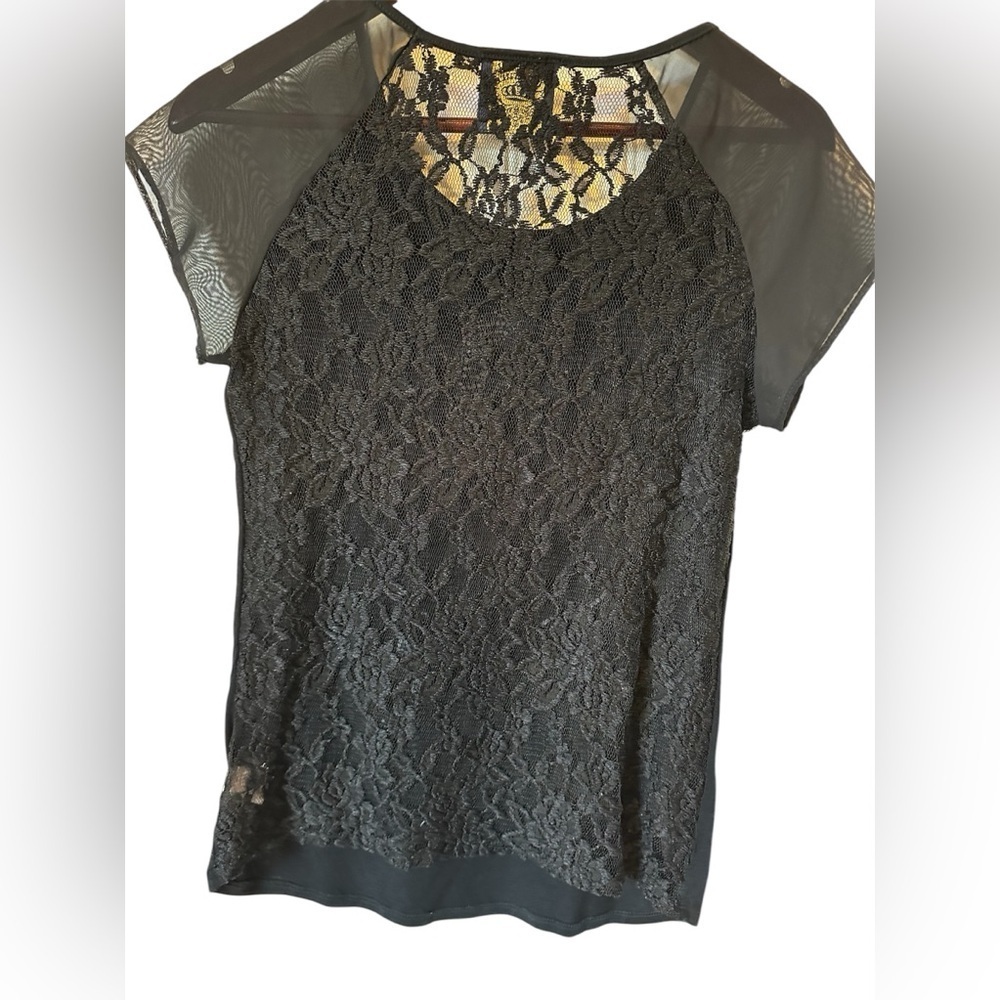Disney Couture women's black bling lace top Snow White Bell Cinderella size S - Picture 4 of 5